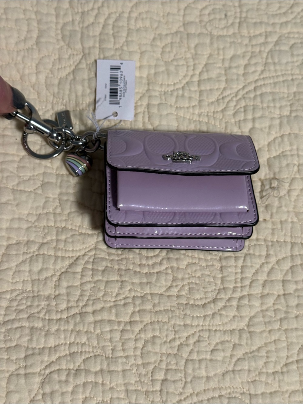Coach Lilac Patent Leather Card Case Keychain with Heart Charm! NWT - Picture 15 of 15